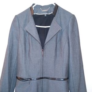 White House Black Market Charcoal Gray Blazer, faux leather trim.